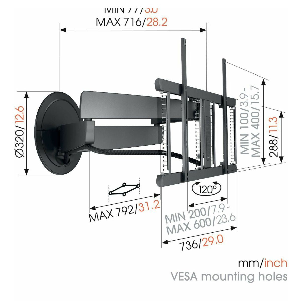 Vogels TVM 7655 DesignMount Full motion stenski nosilec, 40" do 77", 120°, 35kg