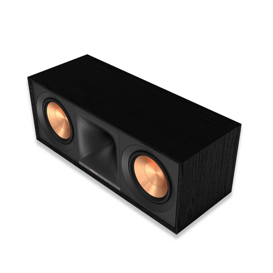 Klipsch Reference R-50C centralni zvočnik s črnim lesenim ohišjem in bakrenimi membranami.