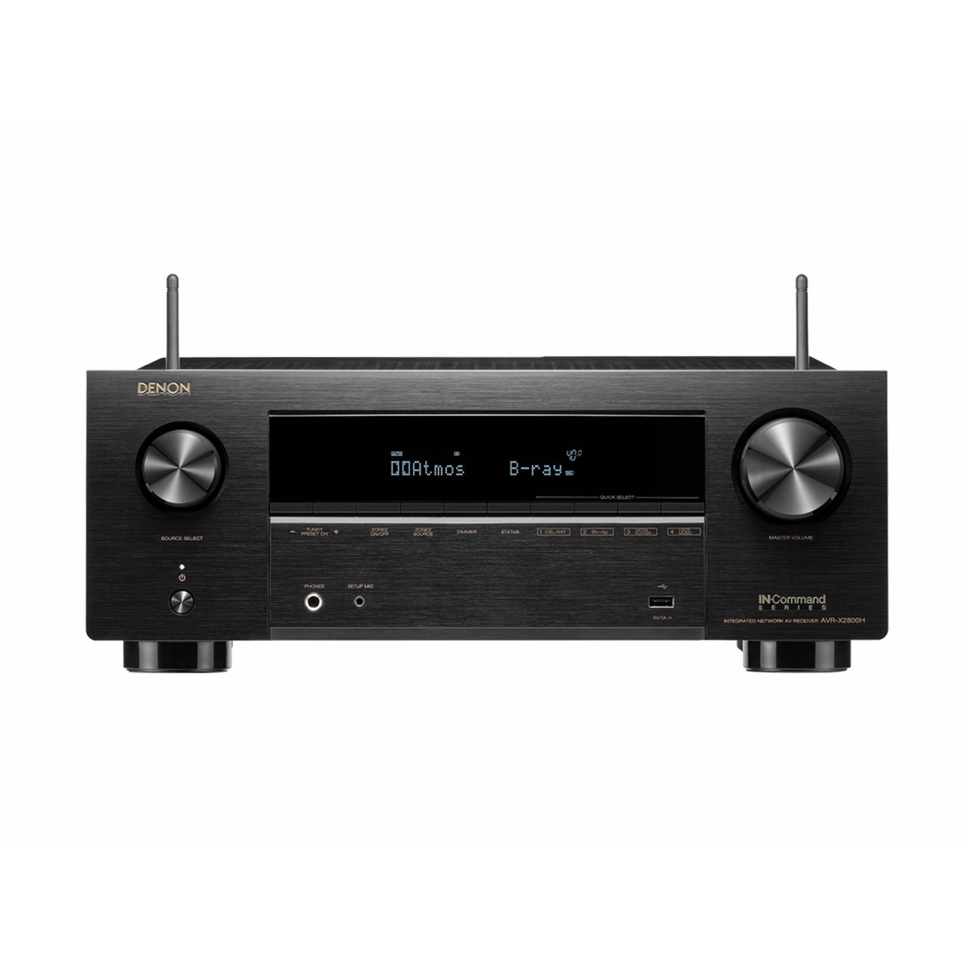 Denon AVR-X2800H sprejemnik v elegantni črni barvi, ki se prilega vsakemu domačemu kinu.