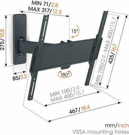 Vogels TVM 1423 Quick Full motion TV stenski nosilec,120°+15°, 32" do 65", 25kg, črn