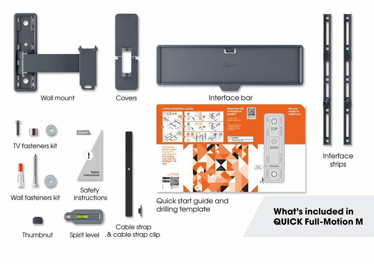 Vogels TVM 1423 Quick Full motion TV stenski nosilec,120°+15°, 32" do 65", 25kg, črn